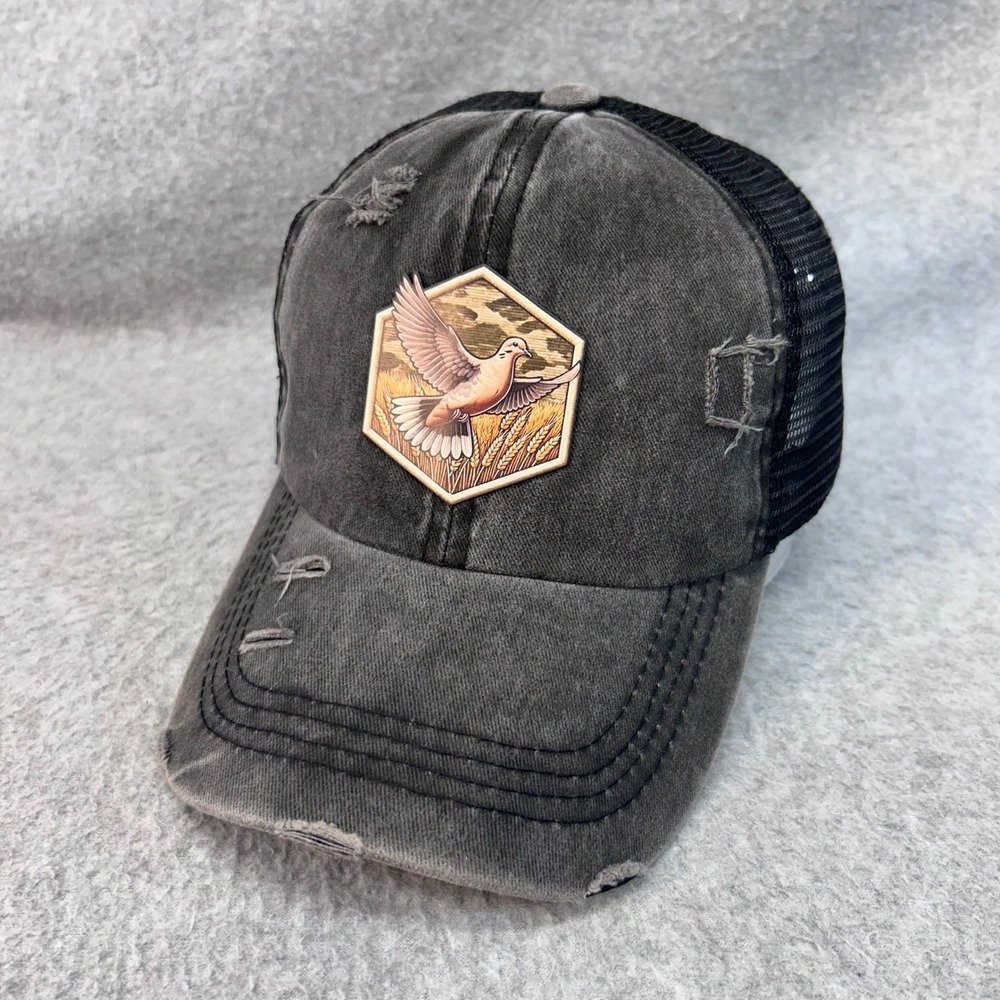 Flying Dove Patch Women Gray Unbranded Trucker Hat Distressed Ponytail OSFA